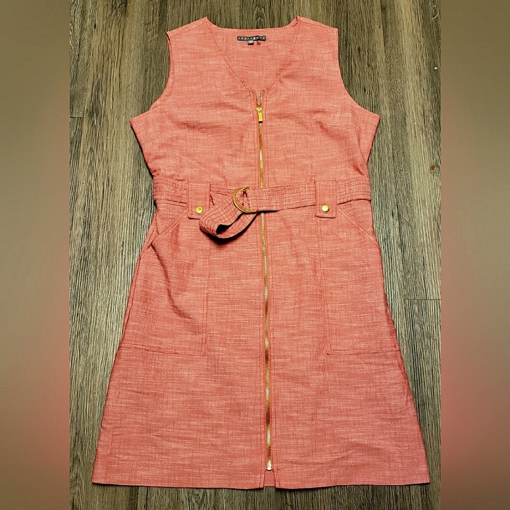 Sharagano retro Aline sleevless zipper dress with 2 front pockets Size 12
